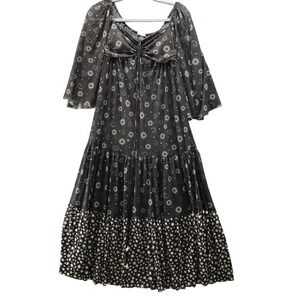 Dress To Mesh Maxi Dress Womens S Black Sun Moon Print Black Celestial Tiered